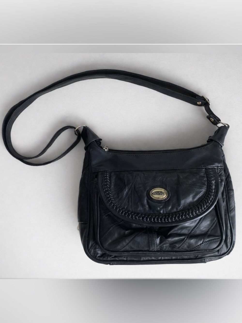 VINTAGE - Black Leather Patchwork Shoulder Bag | Multi Pocket Y2K Travel Purse